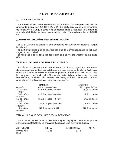 Calculo de calorías