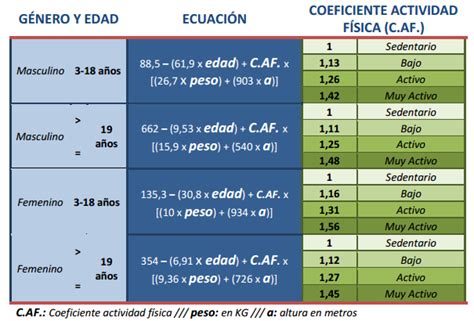 Calculo de calorias diarias