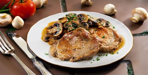 Chuletas de cerdo con salsa de champiñones