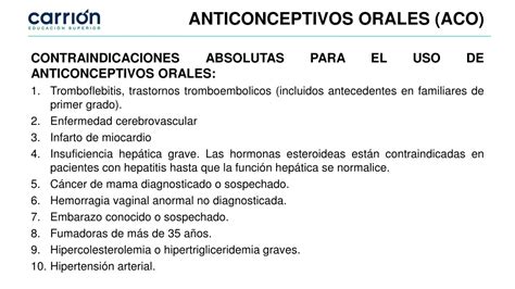 Contraindicaciones anticonceptivos orales
