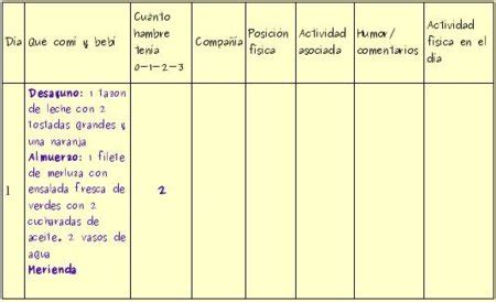 Ejemplo de Diario de Alimentación y Actividad