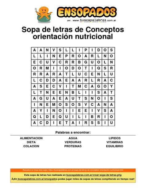Ejemplo de Sopa de Letras Nutricional