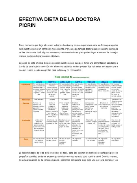 Etapas de la Dieta Picrin