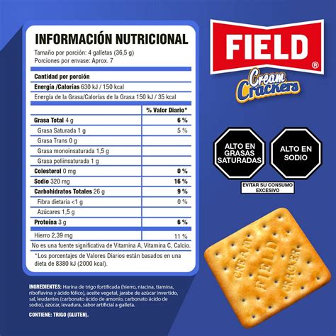 Galletas crackers con información nutricional
