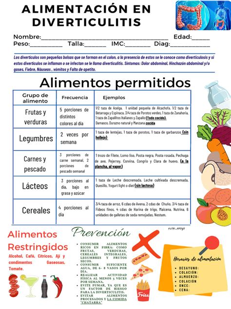 Infografía de alimentos para la diverticulitis