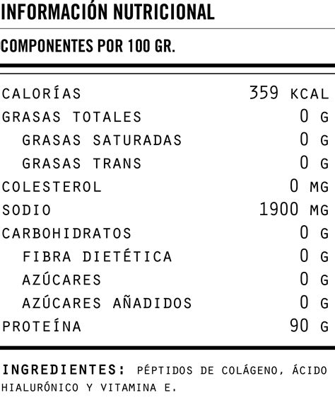 Información Nutricional Colágeno Hidrolizado