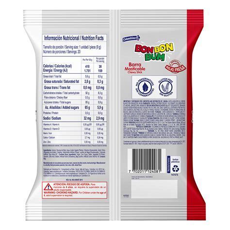 Información nutricional Bon Bon Bum