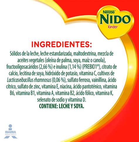 Información nutricional Leche Nido