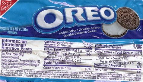 Información nutricional de Oreo