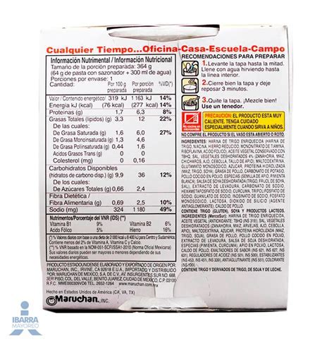 Información nutricional de la sopa Maruchan