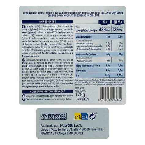 Información nutricional del cereal con leche