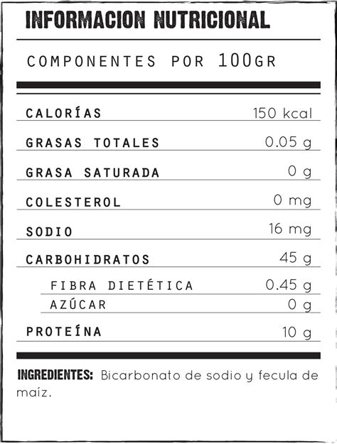 Información nutricional del polvo para hornear