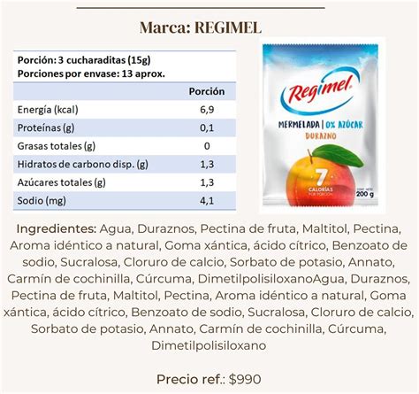 Información nutricional mermelada sin azúcar
