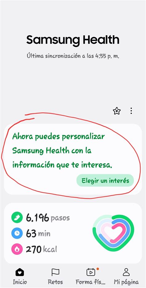 Interfaz de Samsung Health