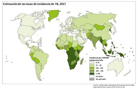 Mapa mundial de la incidencia de tuberculosis