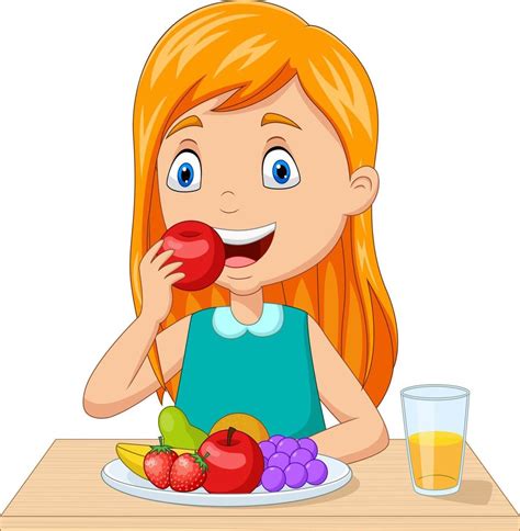 Niña comiendo frutas y verduras
