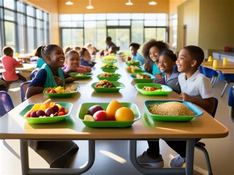 Niños comiendo alimentos saludables en la escuela