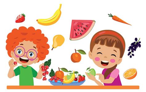 Niños comiendo frutas y verduras