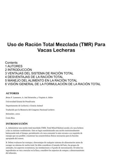 Preparación de Ración Total Mezclada (TMR)