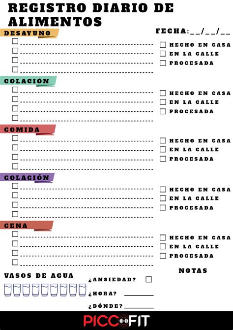 Registro de alimentación y actividad diarias