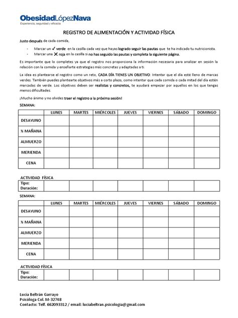 Registro de alimentación y actividad diarias (recomendado por NHLBI).