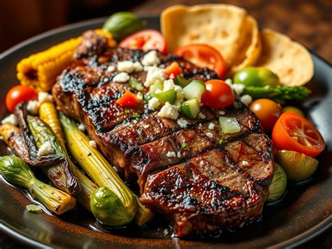 Steak a la parrilla con verduras