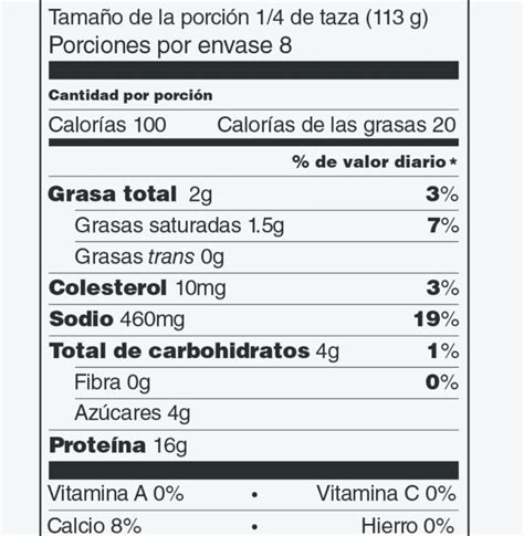 Tabla comparativa de información nutricional de la granola por porción (140g) y por 100g