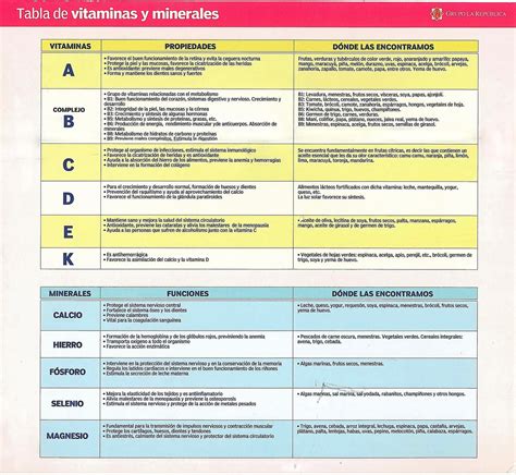 Tabla de Vitaminas y Minerales Esenciales para Perros