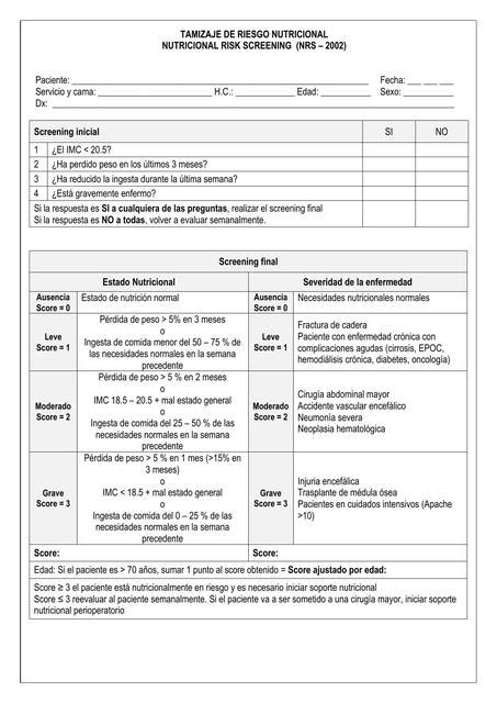 Tamizaje Nutricional NRS 2002